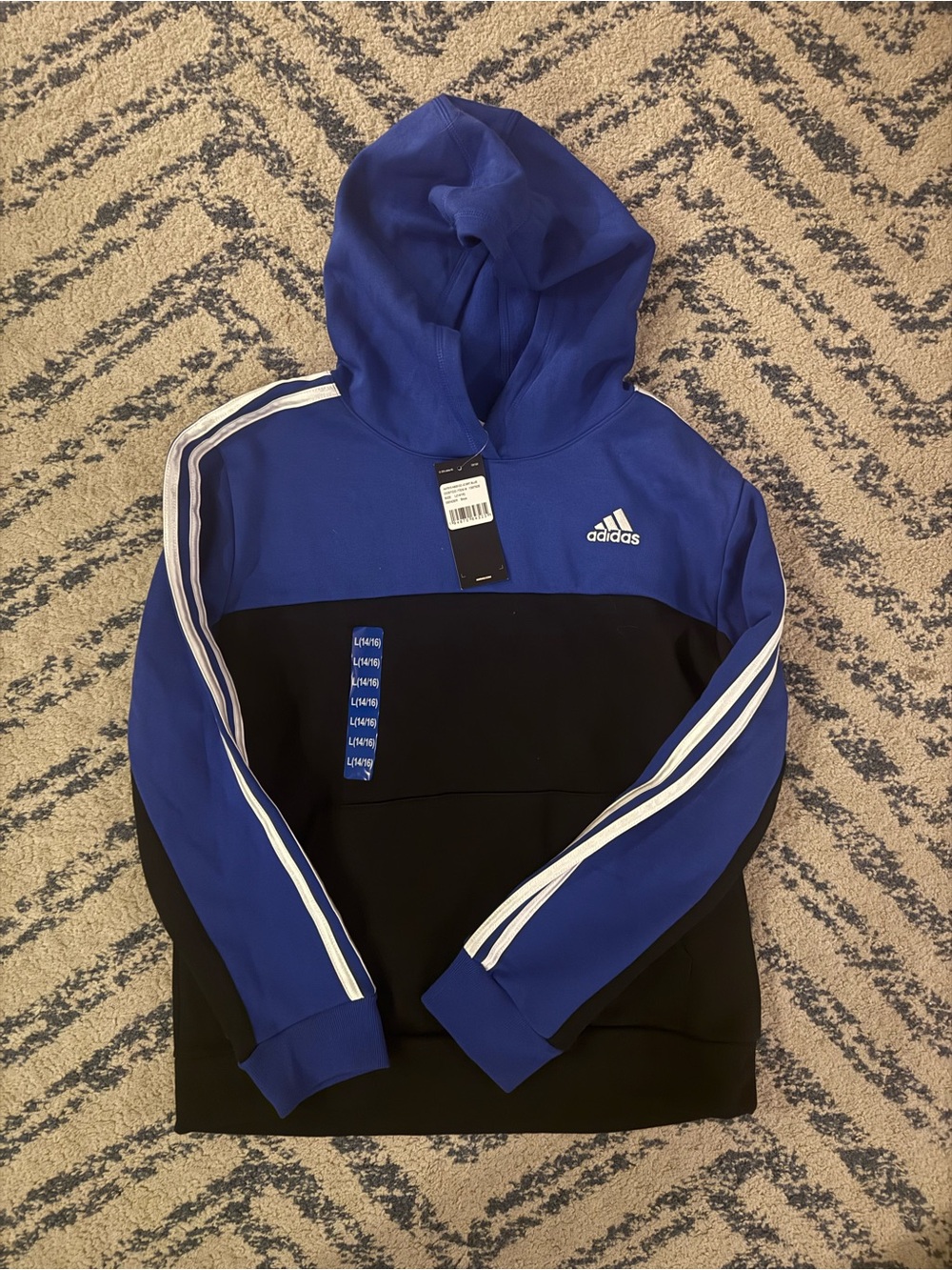 Adidas youth Blue and Black Hooded fleece pullover